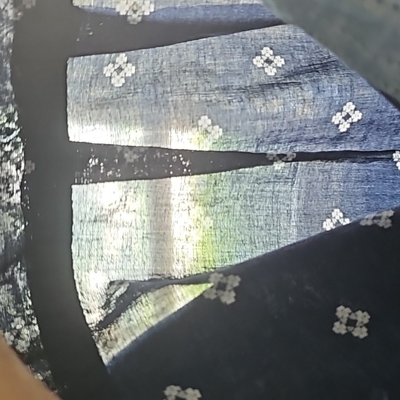 St. John's Bay Navy and White Patterned Long Sleeve Button Down Blouse - Picture 8 of 13